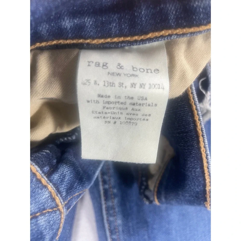 Rag & Bone JEAN Skinny Jeans La Paz Blue Distressed Raw Hem W1502K520LAP Size 25